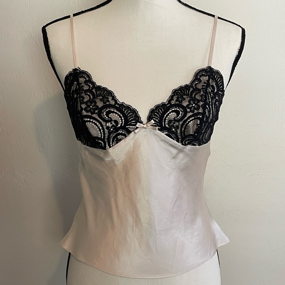 Victoria’s Secret Cream Satin & Black Lace Lingerie Top